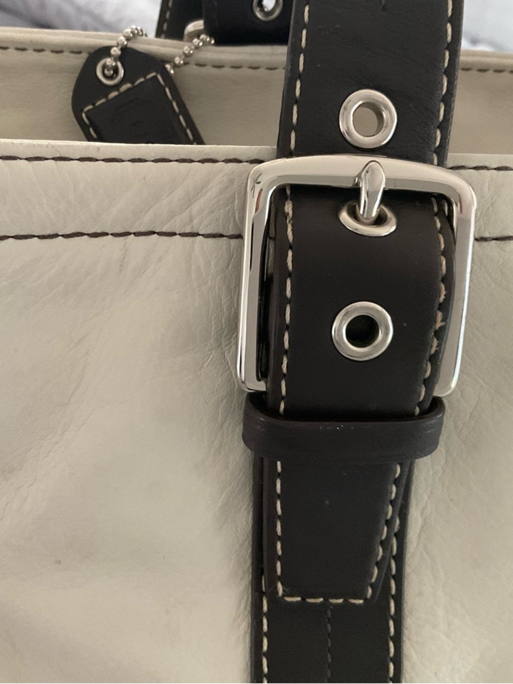 Coach White and Brown Leather Travel Tote - Picture 5 of 10